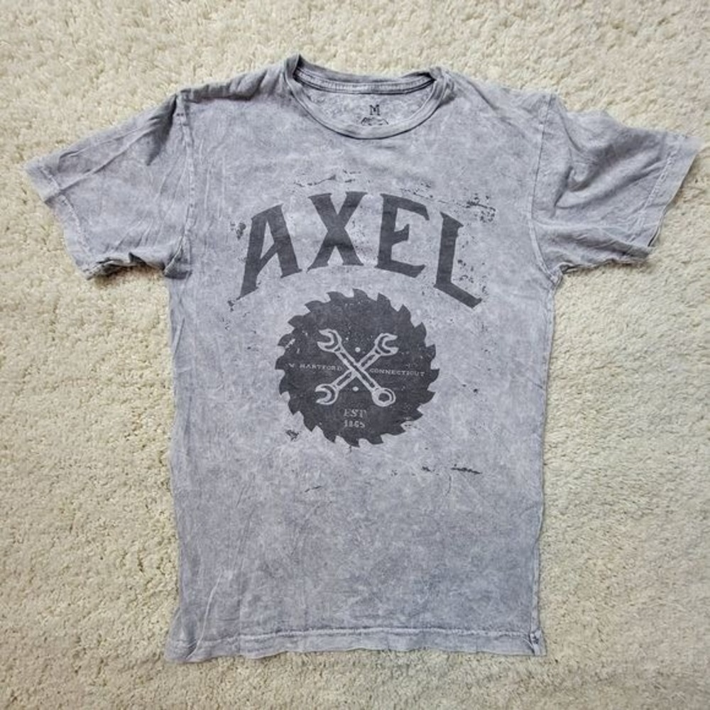 Axel Brand Acid Wash Graphic T-Shirt Grey W. Hartford CT Mens Size Medium